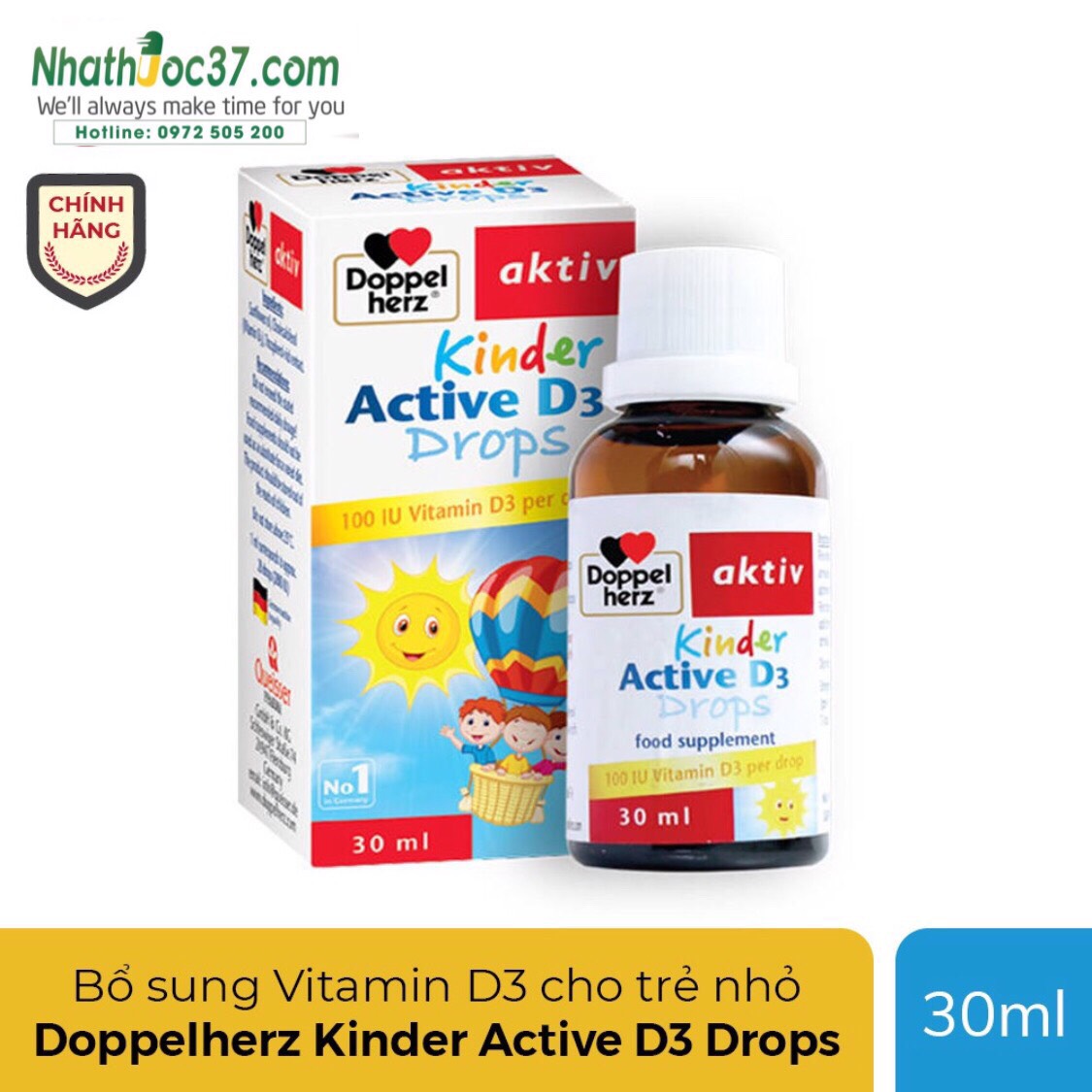 Doppelherz Kinder Active D3 Drops: Sirô Bổ Sung Vitamin D3 (30 ml)