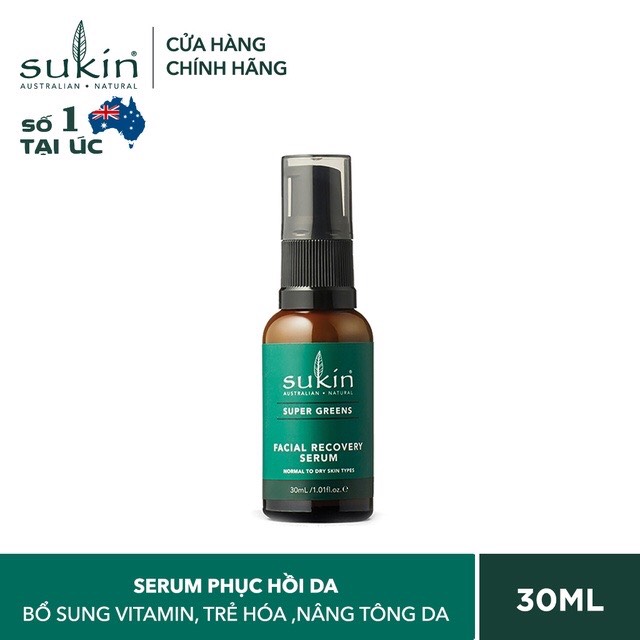 Serum Tái Tạo, Phục Hồi Da - Sukin Super Greens Facial Recovery Serum 30ml