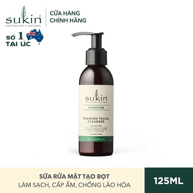 Sữa rửa mặt Sukin foaming facial cleanser cho da hỗ hợp và da dầu
