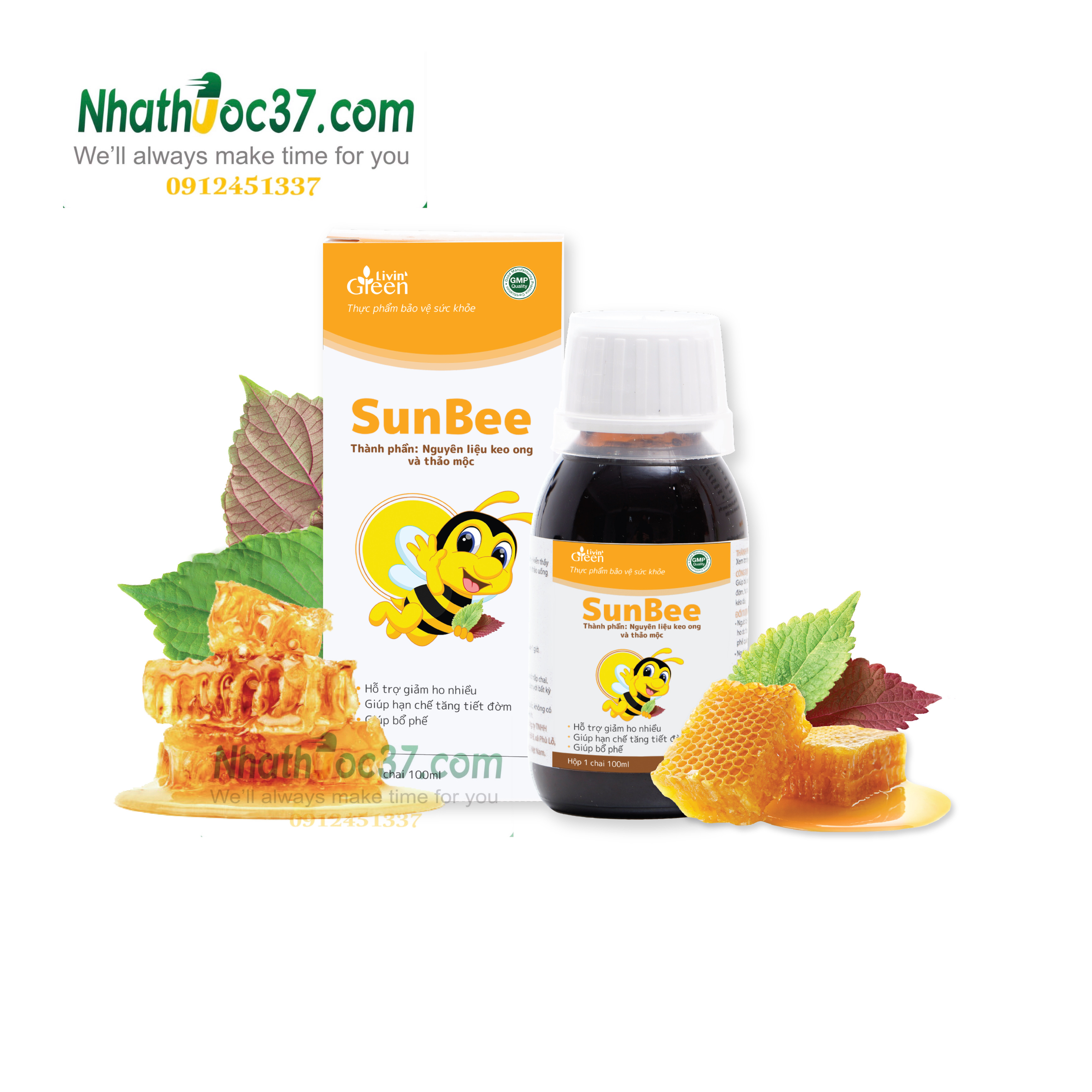 Sunbee siro ho từ keo ong và thảo mộc giúp giảm ho đờm, ho khan, khản tiếng